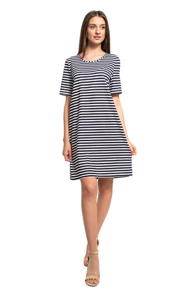 Къса ежедневна рокля "Тъмносиньо райе" 8080