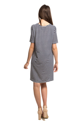 Къса ежедневна рокля "Тъмносиньо райе" 8080