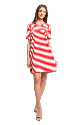 Къса ежедневна рокля "Червено райе" 8080