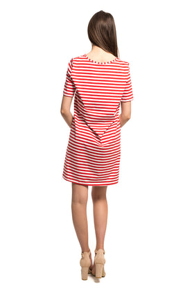Къса ежедневна рокля "Червено райе" 8080