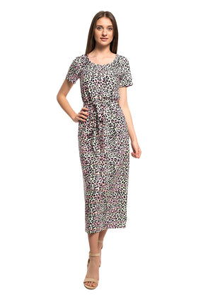 Дълга памучна рокля с колан "Диско леопард" 8110