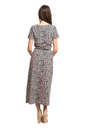 Дълга памучна рокля с колан "Диско леопард" 8110