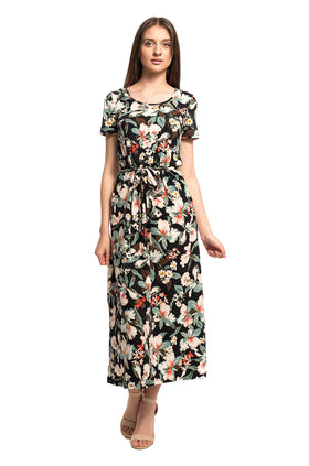 Дълга памучна рокля с колан "Бял лилиум" 8110