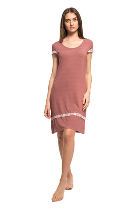 Памучна дамска нощница, цвят пепел от рози 3611