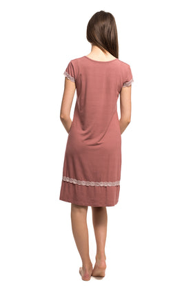 Памучна дамска нощница, цвят пепел от рози 3611