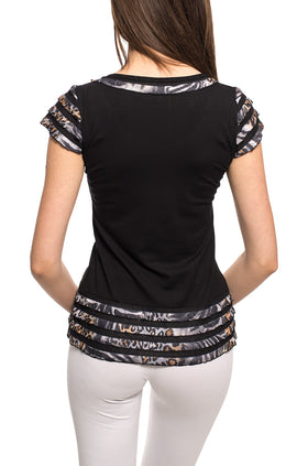 Черна памучна блуза с къдрички 522