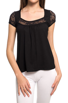 Черна памучна блуза с дантелени елементи 519