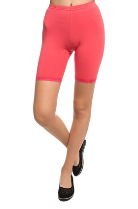 Коралови памучни бермуди с дантела 342-21