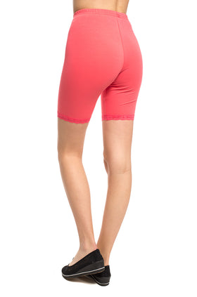 Коралови памучни бермуди с дантела 342-21