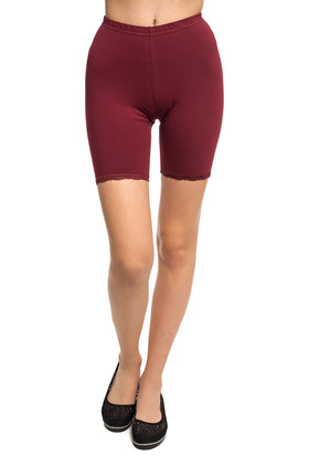 Памучни бермуди с дантела, цвят бордо 342-21