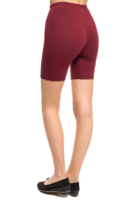 Памучни бермуди с дантела, цвят бордо 342-21