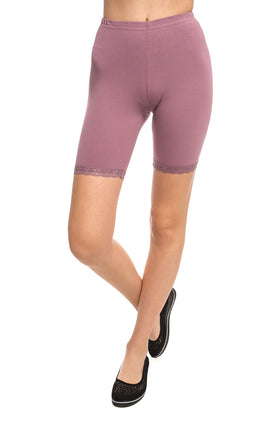 Памучни бермуди с дантела, цвят пепел от рози 342-21