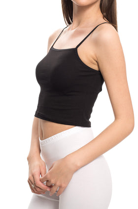 Черен памучен кроп топ с тънки презрамки 651