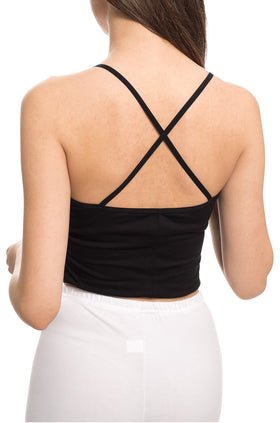 Черен памучен кроп топ с кръстосани презрамки 6510