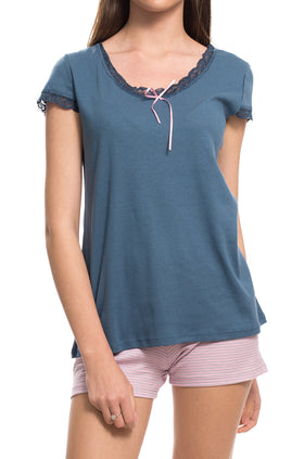 Синьо-розов домашен комплект 3326