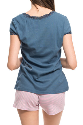 Синьо-розов домашен комплект 3326