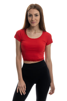 Червен кроп-топ от микрофибърен рипс 5301