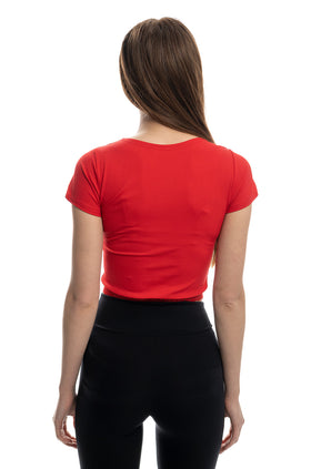 Червен кроп-топ от микрофибърен рипс 5301