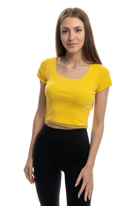 Жълт кроп-топ от микрофибърен рипс 5301