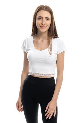 Бял кроп-топ от микрофибърен рипс 5301