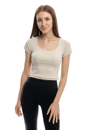 Бежов кроп-топ от микрофибърен рипс 5301