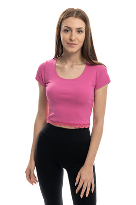 Розов кроп-топ от микрофибърен рипс 5301