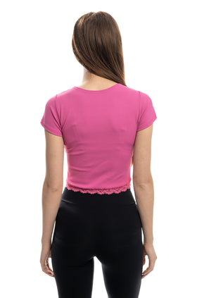 Розов кроп-топ от микрофибърен рипс 5301