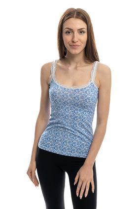 Памучен потник с щампа "Сиво-сини цветчета" 64691