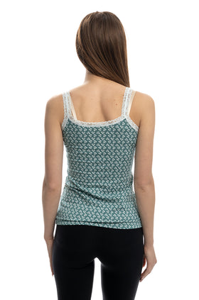 Памучен потник с щампа "Зелено на бели цветчета" 64691