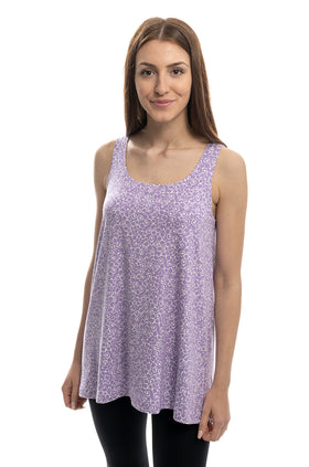 Разкроен памучен потник с щампа "Лилаво на бели квадратчета" 660