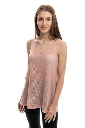 Разкроен потник от мрежа, цвят праскова 659