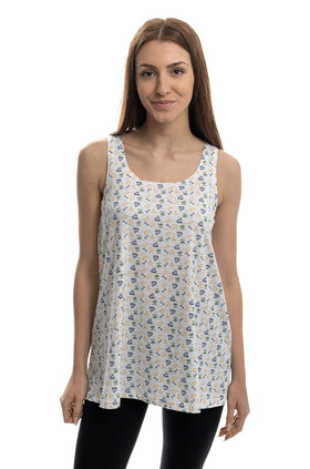 Разкроен памучен потник с щампа "Бяло на корабчета" 660