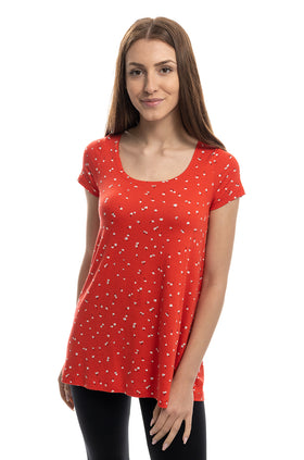 Разкроена памучна блуза с къс ръкав, с щампа "Летящи глухарчета" 5303