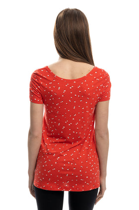 Разкроена памучна блуза с къс ръкав, с щампа "Летящи глухарчета" 5303