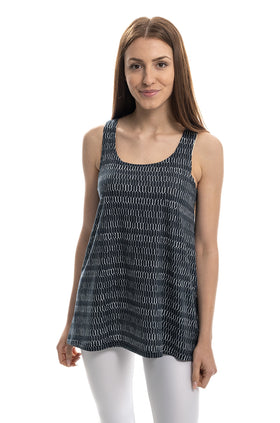 Разкроен памучен потник с щампа "Черно на бели фигури" 660