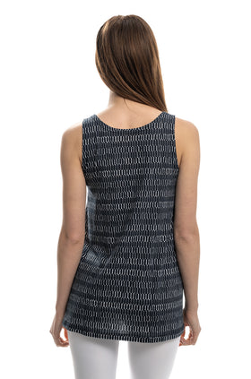 Разкроен памучен потник с щампа "Черно на бели фигури" 660