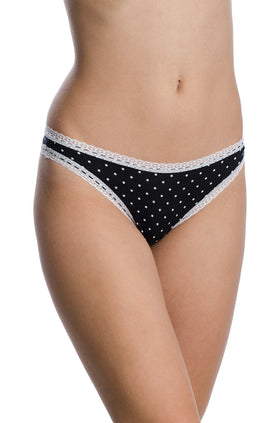 Черни памучни бикини на бели точки и бяла дантела 2381