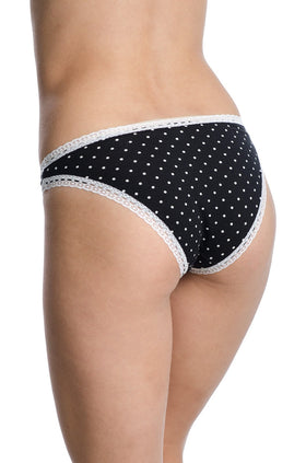 Черни памучни бикини на бели точки и бяла дантела 2381