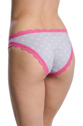 Сиви памучни бикини на розови точки и цикламена дантела 2381