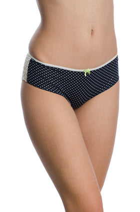 Тъмносин памучен боксер с точки и дантела цвят шампанско 411