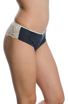 Тъмносин памучен боксер с точки и дантела цвят шампанско 411