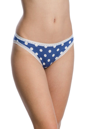 Сини памучни бикини на бели точки и бяла дантела 2381