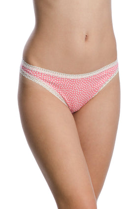 Розови памучни бикини на бели точки и бяла дантела 2381