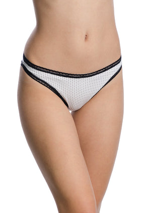 Бели памучни бикини на черни точки и черна дантела 2381