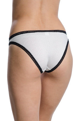 Бели памучни бикини на черни точки и черна дантела 2381