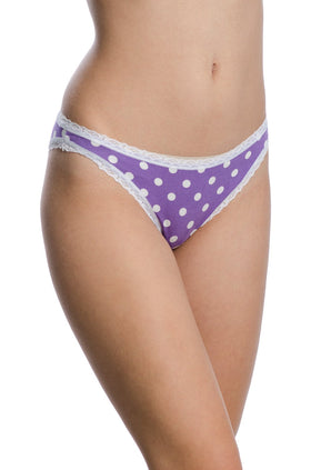 Лилави памучни бикини на бели точки и бяла дантела 2381