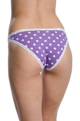 Лилави памучни бикини на бели точки и бяла дантела 2381