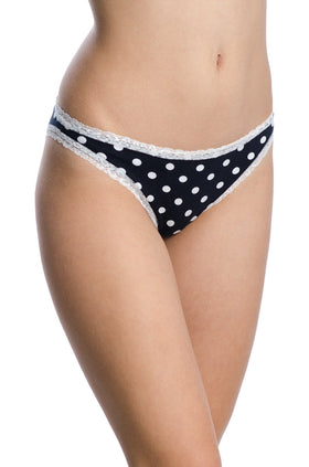 Тъмносини памучни бикини на бели точки и бяла дантела 2381