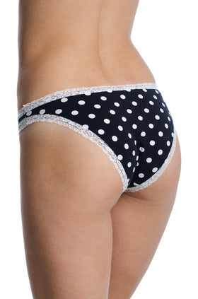 Тъмносини памучни бикини на бели точки и бяла дантела 2381