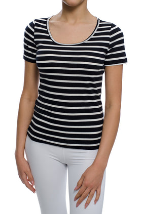 Блуза от памучен рипс, черно и бяло райе 5209